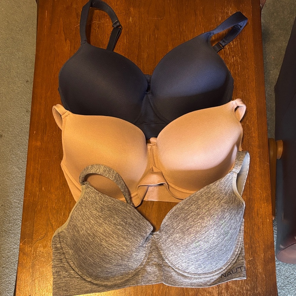 Nautica Women’s T-Shirt Bras — navy blue, blush, and heather grey